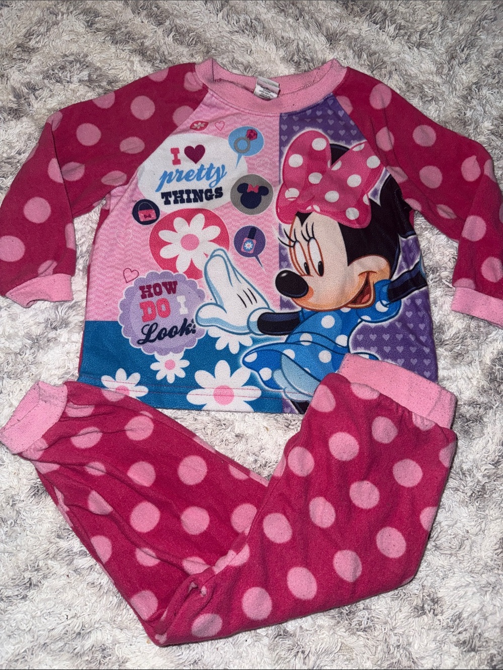 18-24m vintage Disney Minnie Mouse Pink Polka Dot girls Pajama Set